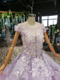 Ball Gown Lace Appliques Cap Sleeves Long Prom Dresses, Quinceanera SJS20480