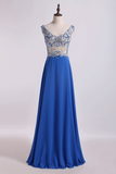 Bicolor Off The Shoulder Prom Dress Beaded Lace Bodice Chiffon Floor Length