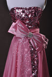 Pink Sheath/Column Strapless Asymmetrical Chiffon Lace Cz