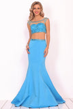 Two-Piece Scoop Prom Dresses Mermaid Satin With Beading