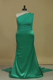 Evening Dresses One Shoulder Ruched Bodice Sheath Elastic Satin