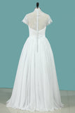 A Line Wedding Dresses V Neck Chiffon With Sash Sweep Train