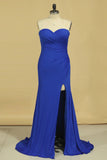 Plus Size Sweetheart With Ruffles And Slit Spandex Evening Dresses