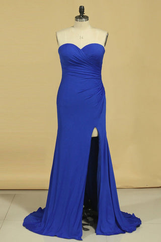 Plus Size Sweetheart With Ruffles And Slit Spandex Evening Dresses