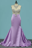 Sexy Mermaid/Trumpet Prom Dresses Scoop Satin With Beadings