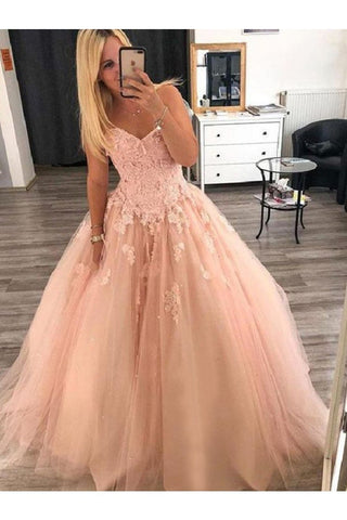 Ball Gown Sleeveless Sweetheart Floor-Length Applique Tulle Dresses