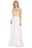 Halter Beaded Bodice Prom Dresses A Line Chiffon Sweep Train