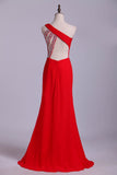 Petite Size Evening Dresses Floor Length One Shoulder Chiffon With Slit