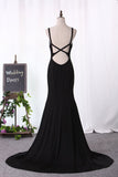 Mermaid Evening Dresses Spaghetti Straps Open Back Spandex With Slit