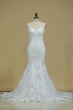 Court Train Mermaid Spaghetti Straps Tulle With Applique Wedding Dresses