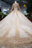 New Prom Dresses Long Sleeves Ball Gown Scoop With Applique&Beads Lace Up Back