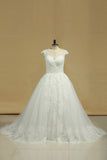 Scoop Wedding Dresses Tulle With Applique Court Train A Line