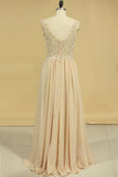 A Line V Neck Chiffon With Applique Floor Length Prom Dresses