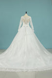 Scoop Wedding Dresses A Line Long Sleeves Tulle Court Train