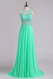 Sexy Open Back Scoop Prom Dresses A Line Chiffon With Applique Floor Length