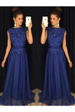 A-Line/Princess High Neck Long Sleeves Floor-Length Beading Chiffon Dresses