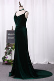 Velvet With Slit Spaghetti Straps Evening Dresses Sheath Sweep Train