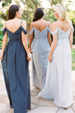 A Line Off The Shoulder V Neck Long Rustic Bridesmaid Dresses