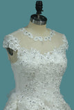 Top Quality Lace Ball Gown Cap Sleeve Wedding Dresses With Applique & Beading Floor Length