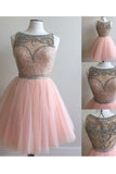 Shining Homecoming Dresses Bateau A-Line Tulle With Beadings