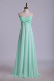 Prom Dresses Empire Waist A Line Floor Length With Beads&Handmade Flowers