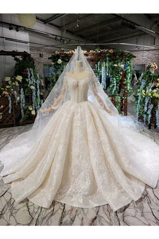 Ball Gown Wedding Dresses Long Sleeves Sweetheart Top Quality Appliques Tulle Beading