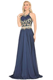 Scoop Prom Dresses A Line Chiffon With Beading&Appliques