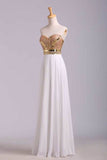 New Arrival Prom Dresses A-Line Sweetheart Floor-Length Beaded Bodice Chiffon