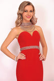 Prom Dresses Mermaid High Neck Spandex With Beading Sweep Train