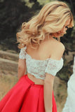 Two-Piece Off The Shoulder Prom Dresses A Line Satin With Applique