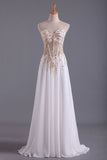 Sweetheart Prom Dresses A Line Chiffon With Beading Floor Length