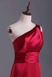 Burgundy/Maroon One Shoulder Bridesmaid Dresses Floor Length A Line