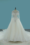 Gorgeous Wedding Dresses Scoop Tulle With Beadings Zipper Back Royal Train