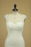 Wedding Dresses V Neck Beaded Bodice Tulle Mermaid Court Train