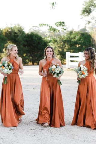 Simple Long Halter Bridesmaid Dresses, A-Line Backless Sexy Bridesmaid Dress SJS15392