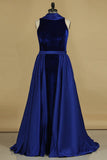 Velvet High Neck Open Back Evening Dresses Mermaid Court Train