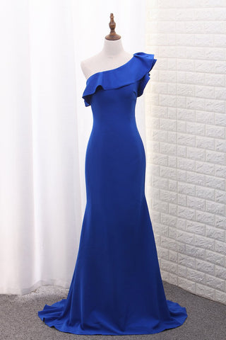 Mermaid Satin One Shoulder Evening Dresses Sweep Train