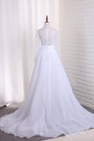 Scoop Long Sleeves Wedding Dresses Tulle & Organza With Applique Sweep Train Detachable