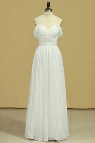 White Prom Dresses Off The Shoulder A Line Chiffon Floor Length With Ruffles