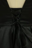 Evening Dress Concise A-Line Floor Length Lace-Up Satin Black Plus Size