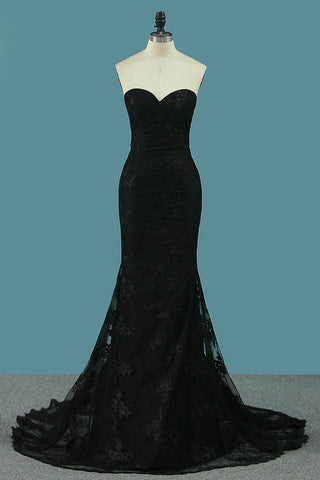 New Arrival Black Mermaid Lace Prom Dresses Sweetheart With Sweep Train