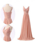 Simple V-neck Ruffles Long Chiffon Bridesmaid Dresses JS466