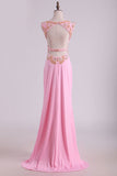 Prom Dresses Sheath Scoop Spandex With Beading Floor Length