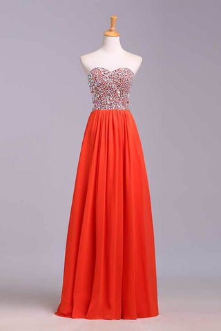 Prom Dresses A-Line Sweetheart Chiffon Floor Length With Beading/Sequins