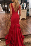 Sex Red V Back Trumpet Sleeveless Sweep Trailing Prom Dresses