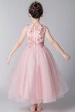 Elegant Round Neck High Low Sleeveless Tulle With Appliques Flower Girl Dresses