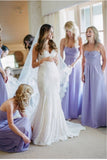 Elegant Lavender Strapless Chiffon Bridesmaid Dresses, Ruffles Wedding Party Dresses SJS15172