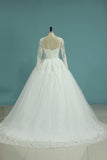 Wedding Dresses Scoop Long Sleeves A Line Tulle With Applique And Beads