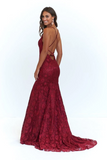 Elegant Straps V Neck Lace Mermaid Long Evening Dresses Prom SJSPS1EG38N