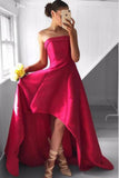 A Line Strapless Prom Dresses Satin Asymmetrical Zipper Up